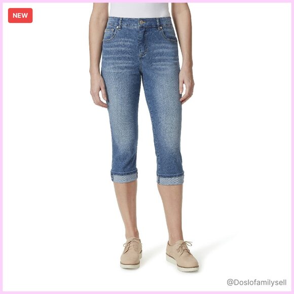 High Rise Straight Capri Jeans Slim Fit Stretch Denim Classic Chic
